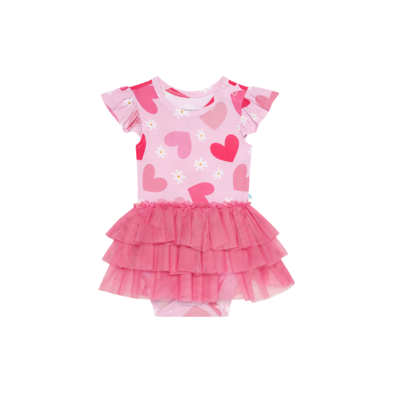 POSH PEANUT Daisy Love - Ruffled Cap Sleeve Tulle Skirt Bodysuit BRIGHT PINK