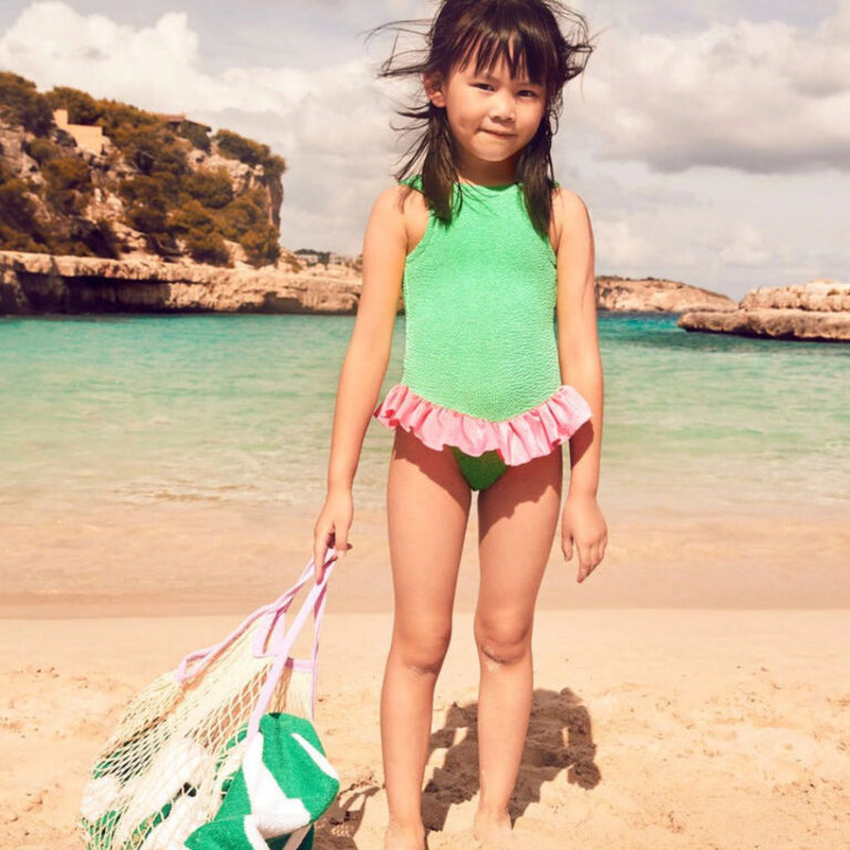 HUNZA G HUNZA G KIDS DUO DENISE SWIM - LIME/BUBBLEGUM