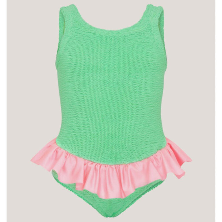 HUNZA G HUNZA G KIDS DUO DENISE SWIM - LIME/BUBBLEGUM