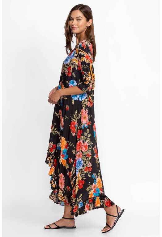 JOHNNY WAS JOHNNY WAS BLACK ROYAL LONG RUFFLE KIMONO