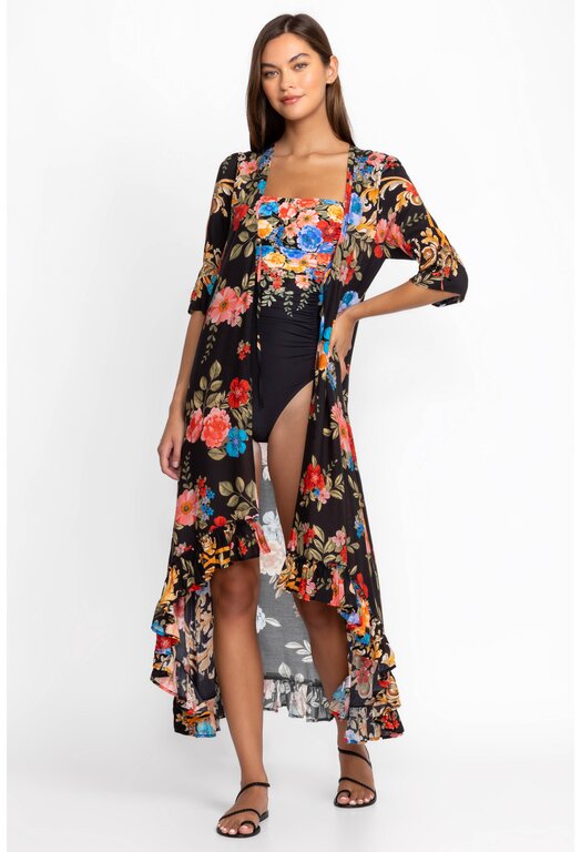 JOHNNY WAS JOHNNY WAS BLACK ROYAL LONG RUFFLE KIMONO