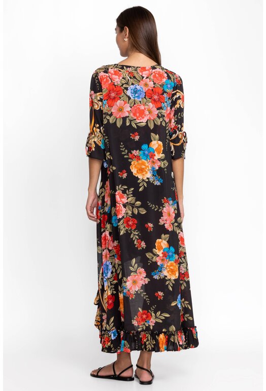 JOHNNY WAS JOHNNY WAS BLACK ROYAL LONG RUFFLE KIMONO