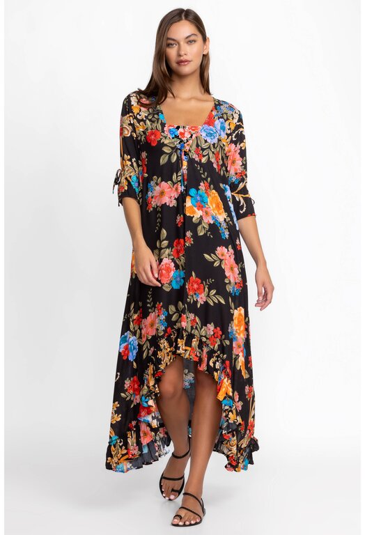 JOHNNY WAS JOHNNY WAS BLACK ROYAL LONG RUFFLE KIMONO