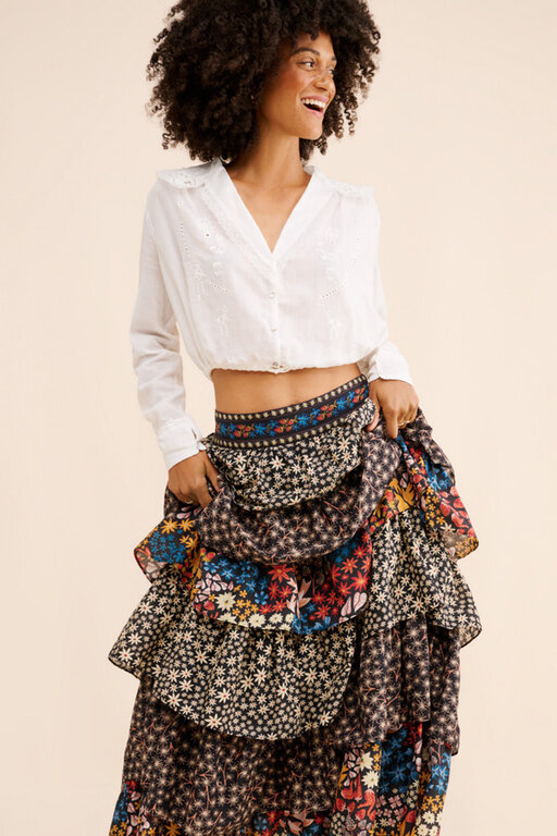 FARM RIO FARM RIO JUJUS GARDEN BLACK MIDI SKIRT