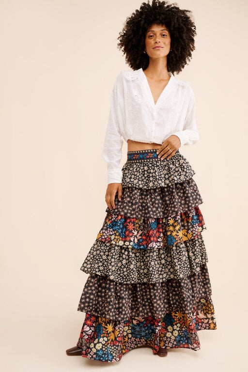 FARM RIO FARM RIO JUJUS GARDEN BLACK MIDI SKIRT