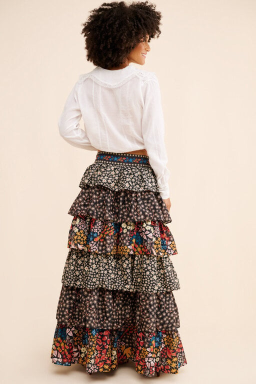 FARM RIO FARM RIO JUJUS GARDEN BLACK MIDI SKIRT