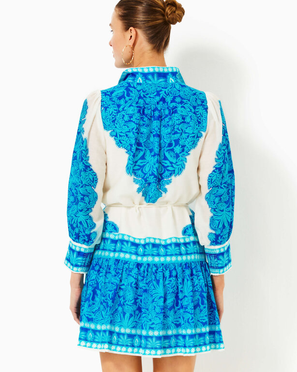 LILLY PULITZER LILLY PULITZER DRENA DRESS BREEZY AQUA JUNGLE ESCAPE ENGINEERED WOVEN DRESS