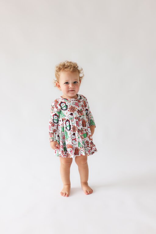 POSH PEANUT Posh Peanut Cookie Medley - Long Sleeve Ruffled Bodysuit Dress