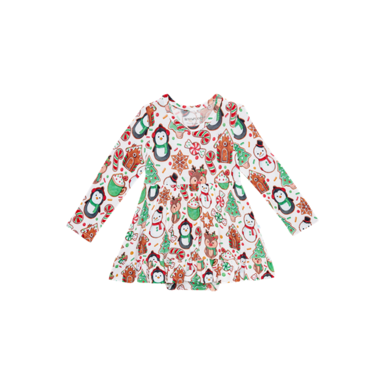 POSH PEANUT Posh Peanut Cookie Medley - Long Sleeve Ruffled Bodysuit Dress