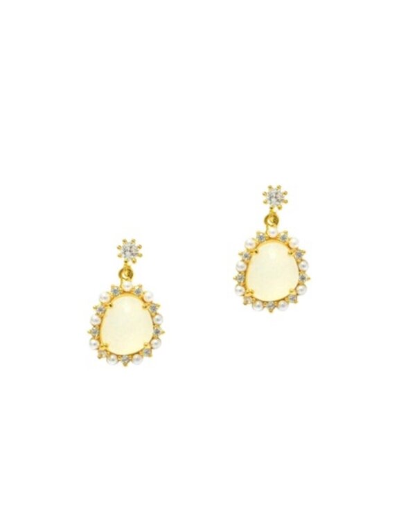 TAI Tai Drop Earring With Colored Glass And Cz Trim Moonstone