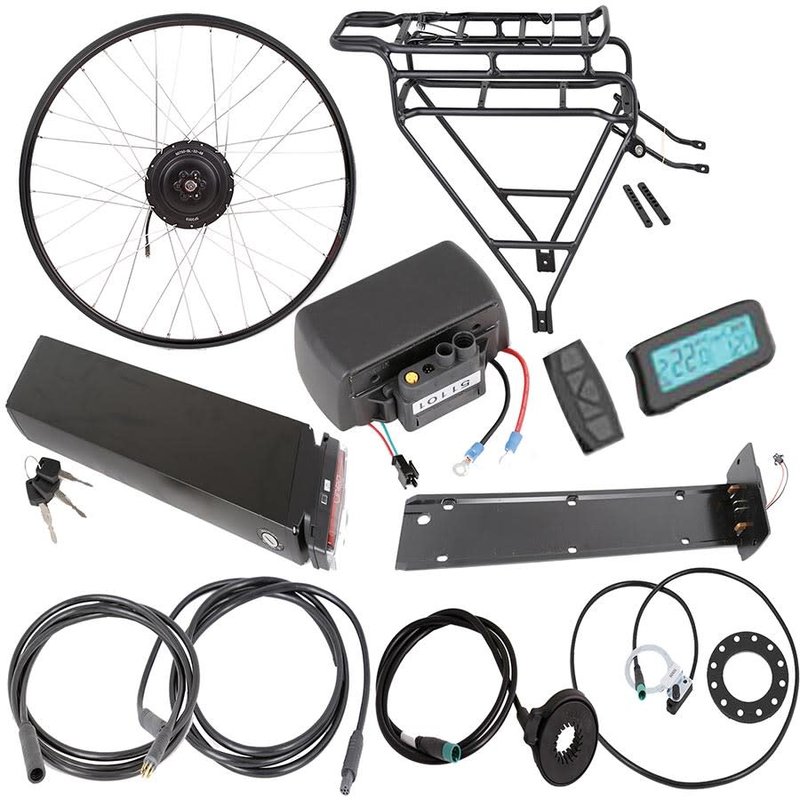 Promovec 500W Rear Rack Conversion Kit, Electric Assist System, 700C, Rim color: Black, Spokes Color: Black, Kit