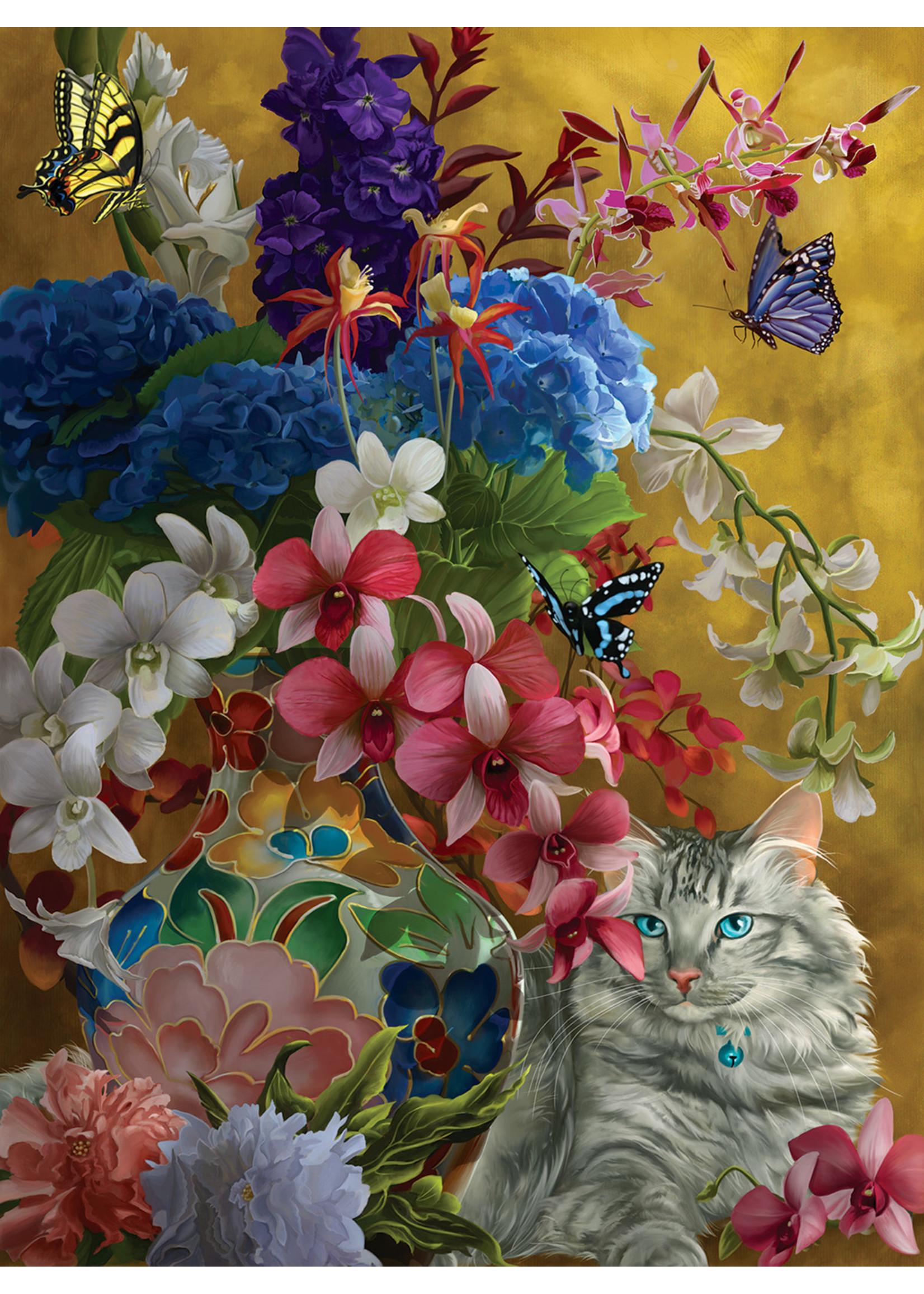 Sunsout Gilded Cats And Flowers Puzzle 1000 Pieces