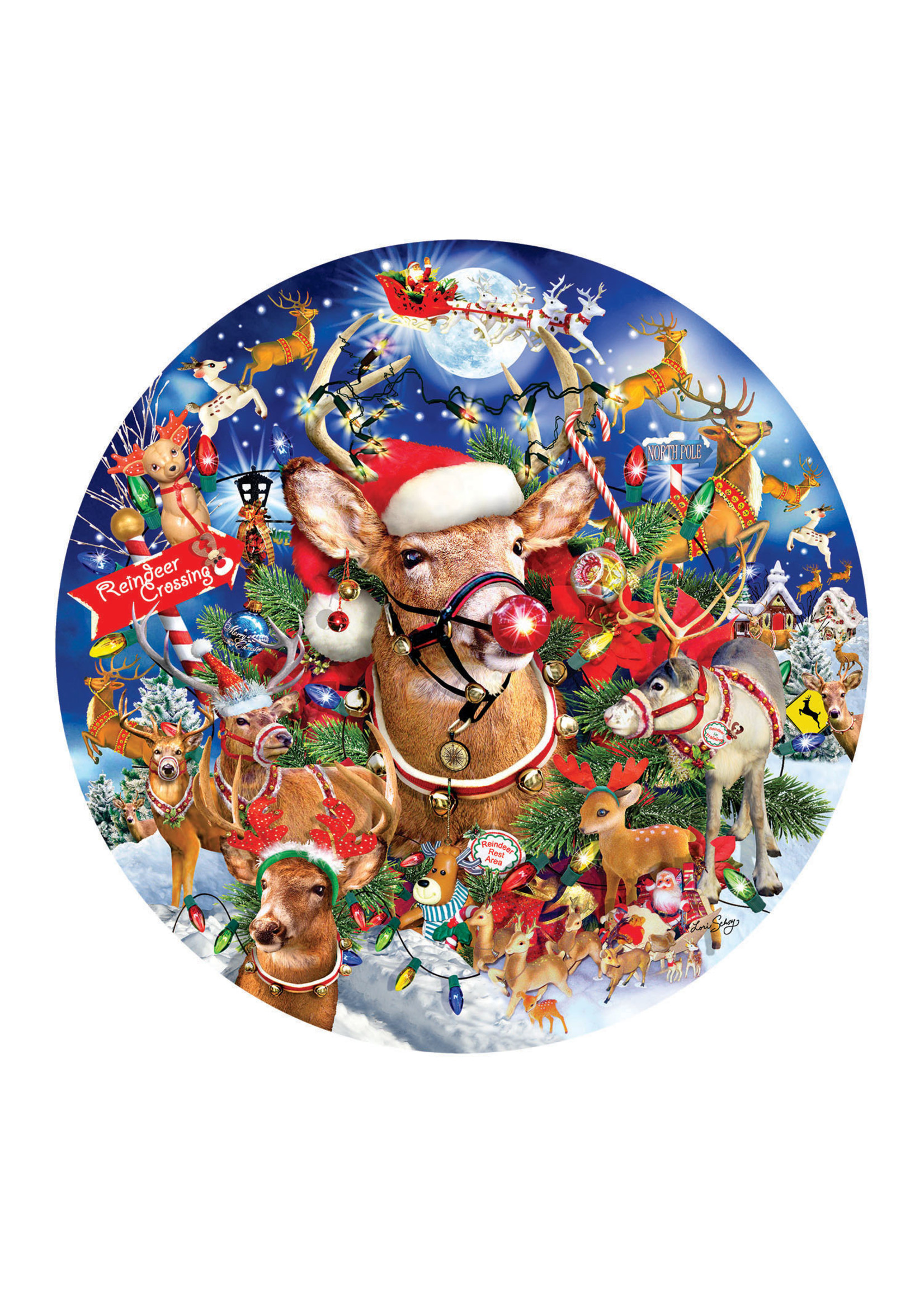 Sunsout Reindeer Madness Round Puzzle 1000 Pieces