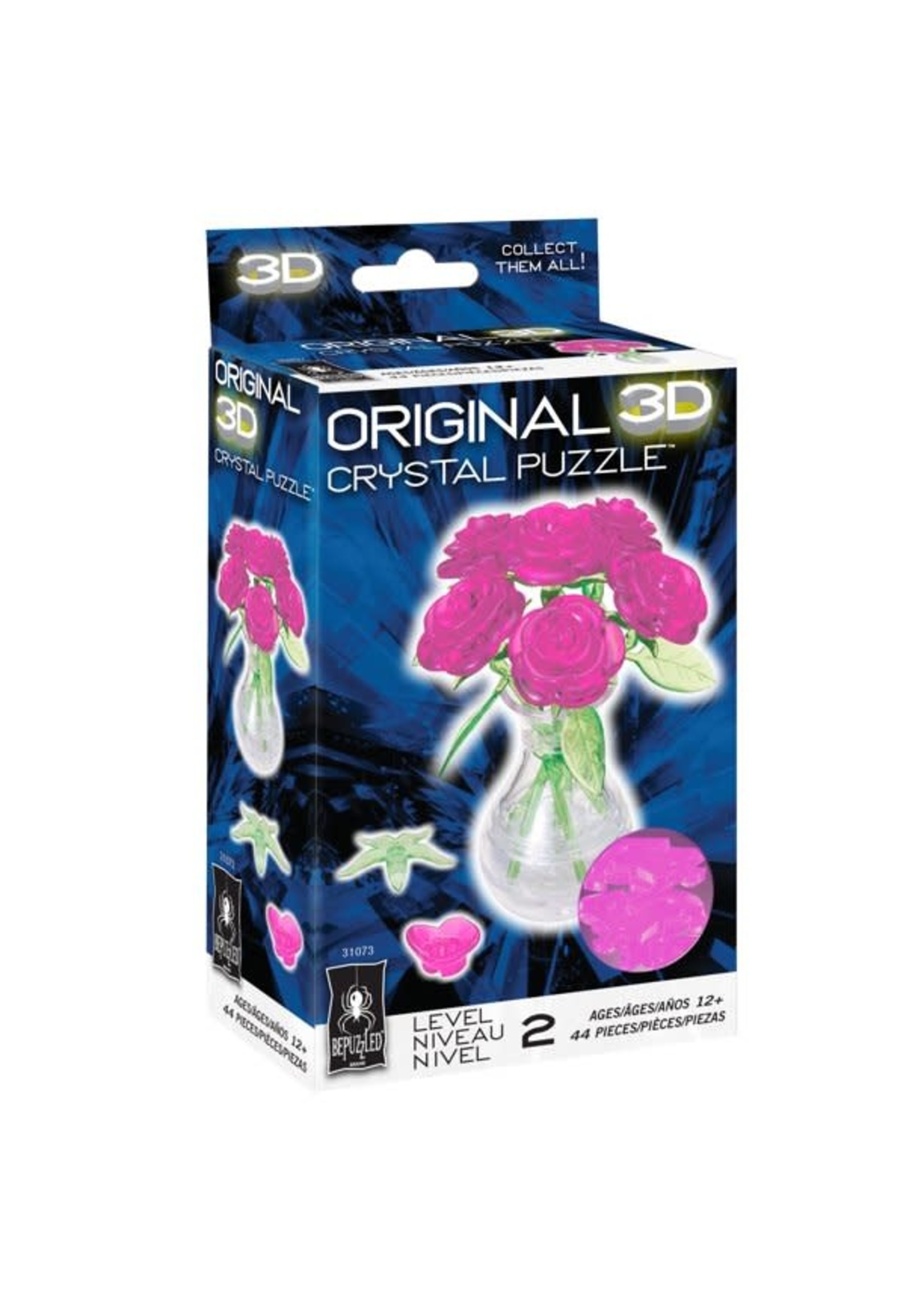3D Crystal Pink Rose in Vase