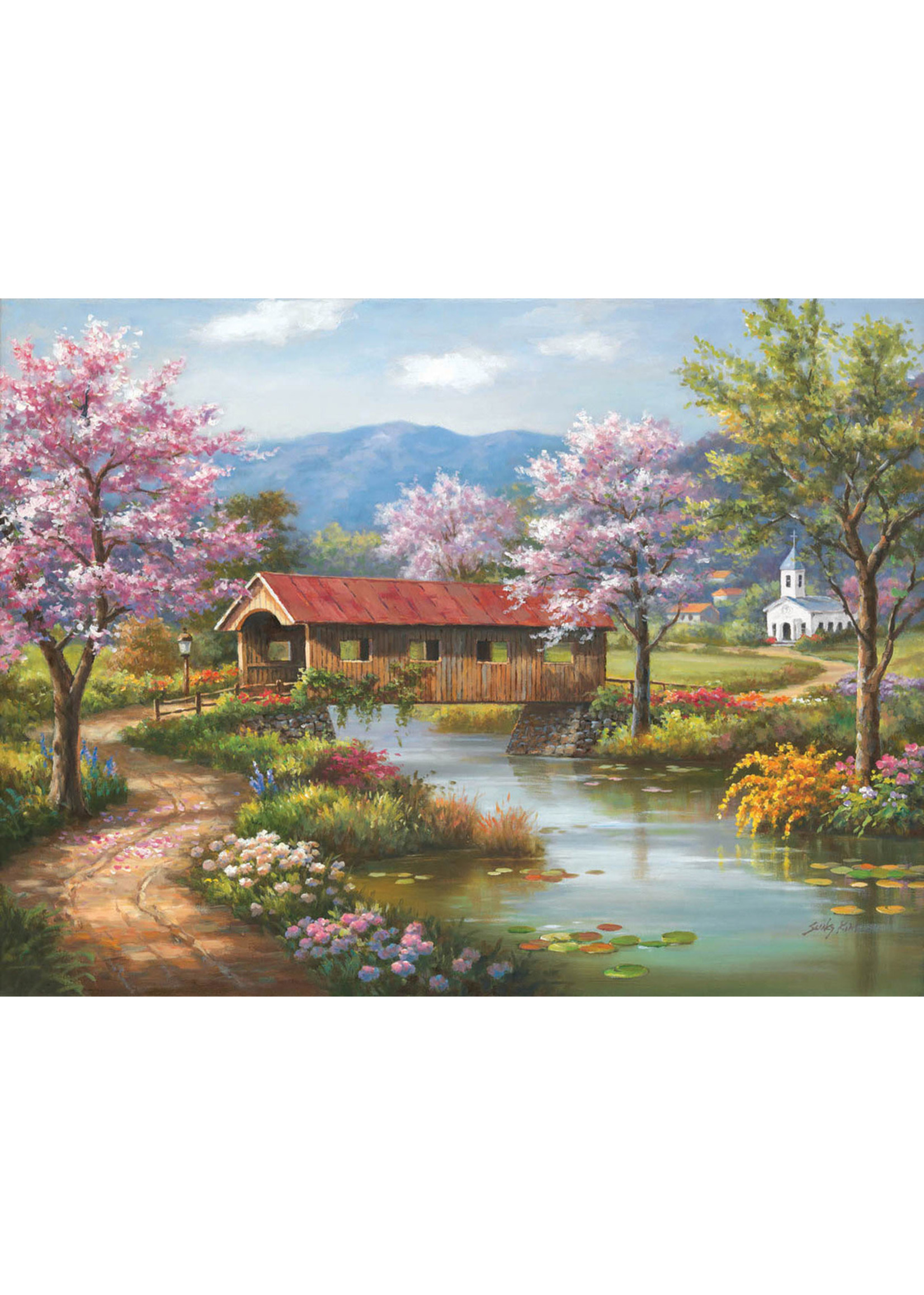 Sunsout Covered Bridge in Spring Puzzle 1000 Pieces