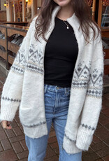 Sky to Moon Lakefront Fair Isle Turtleneck Knit Sweater Cardigan