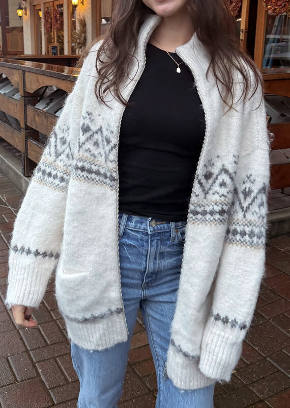 Sky to Moon Lakefront Fair Isle Turtleneck Knit Sweater Cardigan