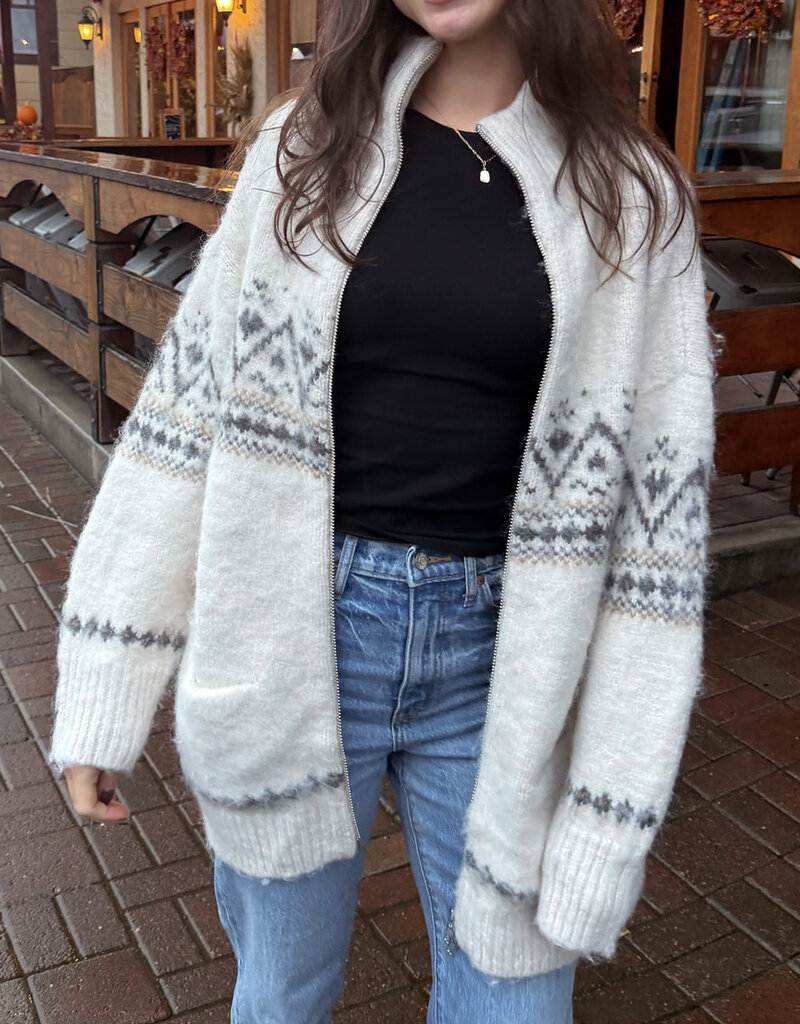 Sky to Moon Lakefront Fair Isle Turtleneck Knit Sweater Cardigan