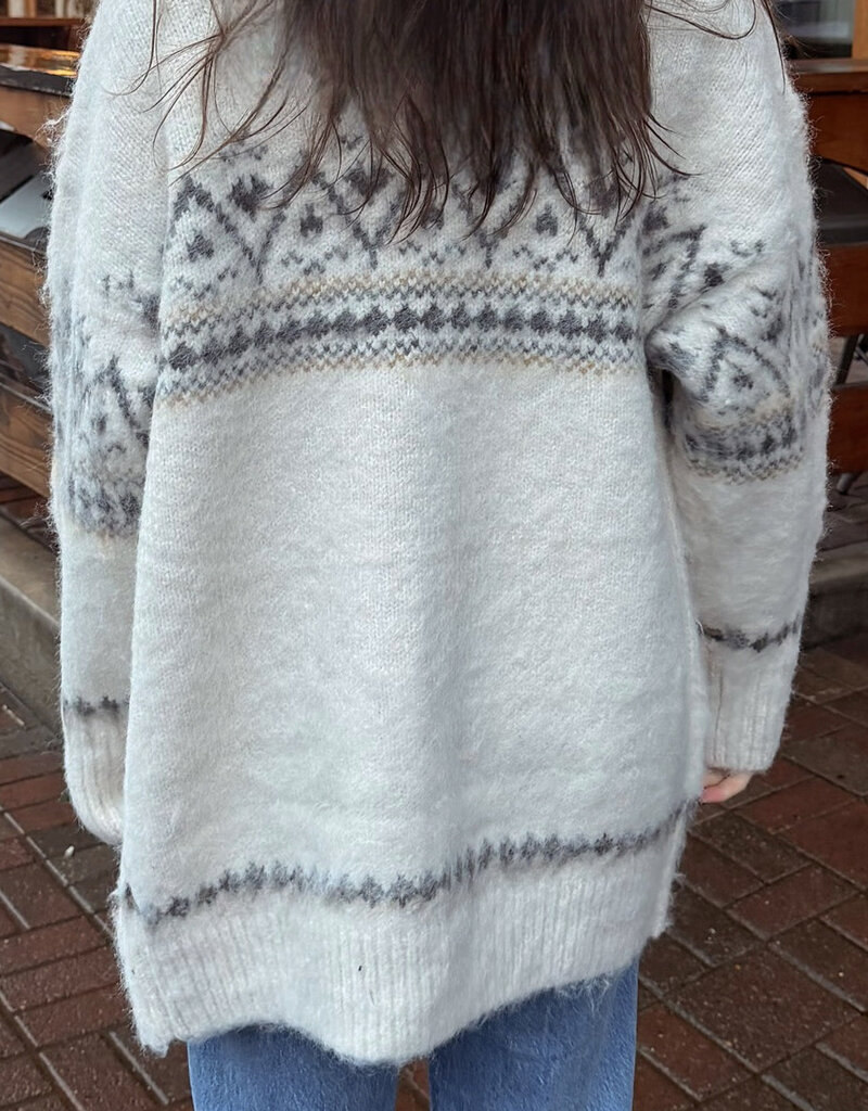 Sky to Moon Lakefront Fair Isle Turtleneck Knit Sweater Cardigan
