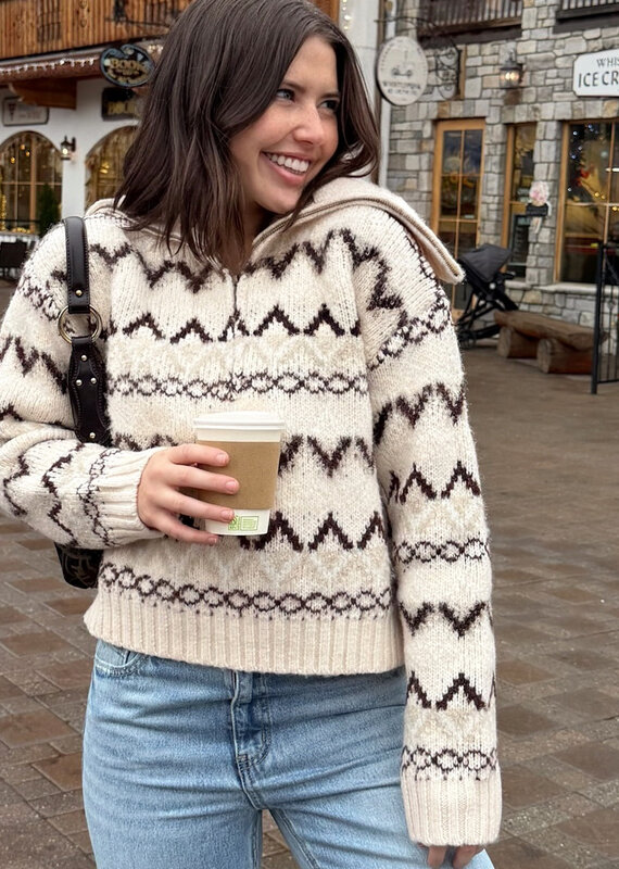 Miou Muse Retreat Patterned Half Zip Sweater