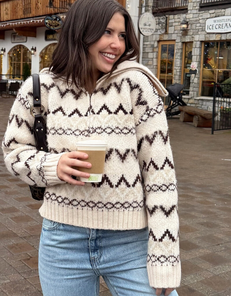 Miou Muse Retreat Patterned Half Zip Sweater