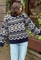 Miou Muse Summit Snow Flake Pattern Round Neck Sweater