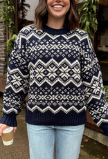 Miou Muse Summit Snow Flake Pattern Round Neck Sweater