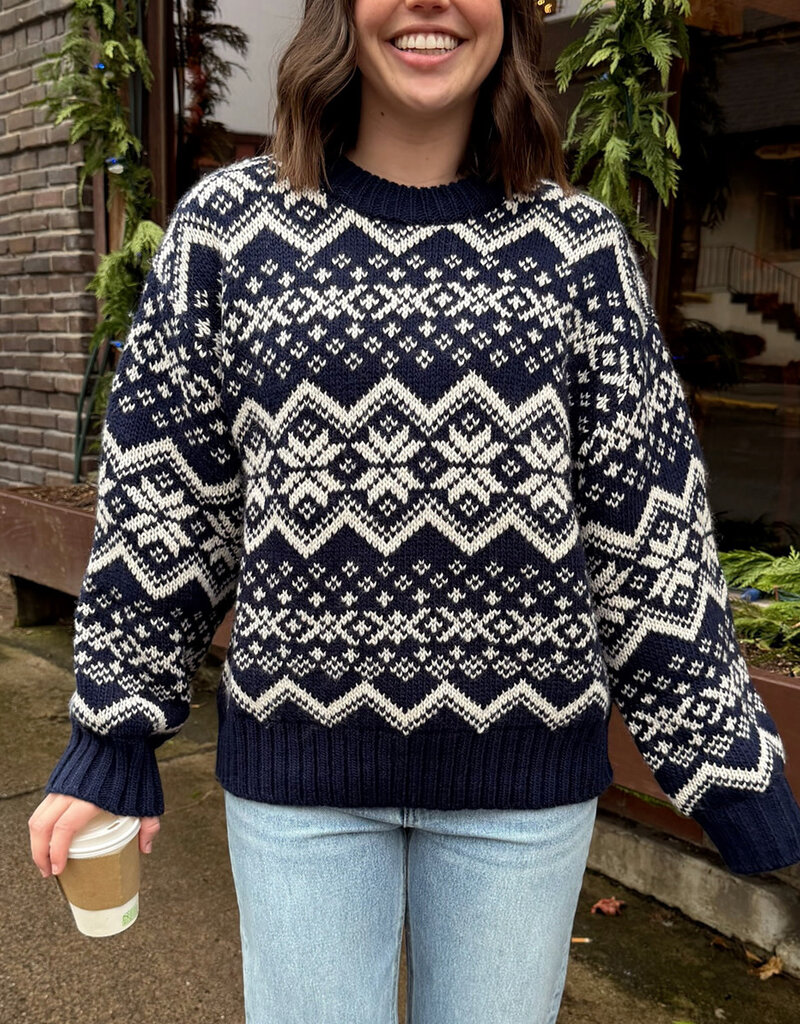 Miou Muse Summit Snow Flake Pattern Round Neck Sweater