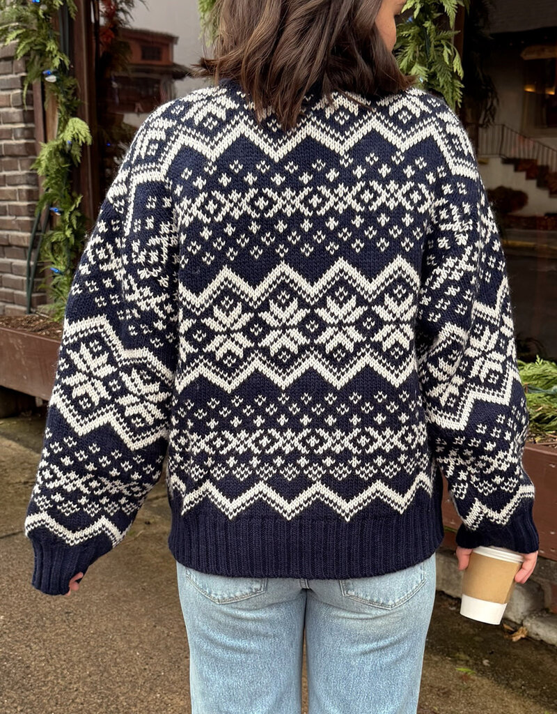 Miou Muse Summit Snow Flake Pattern Round Neck Sweater