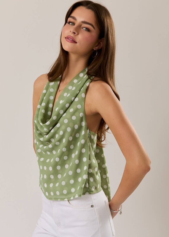 Le Lis Polkadot Cowl Neck Scarf Tank