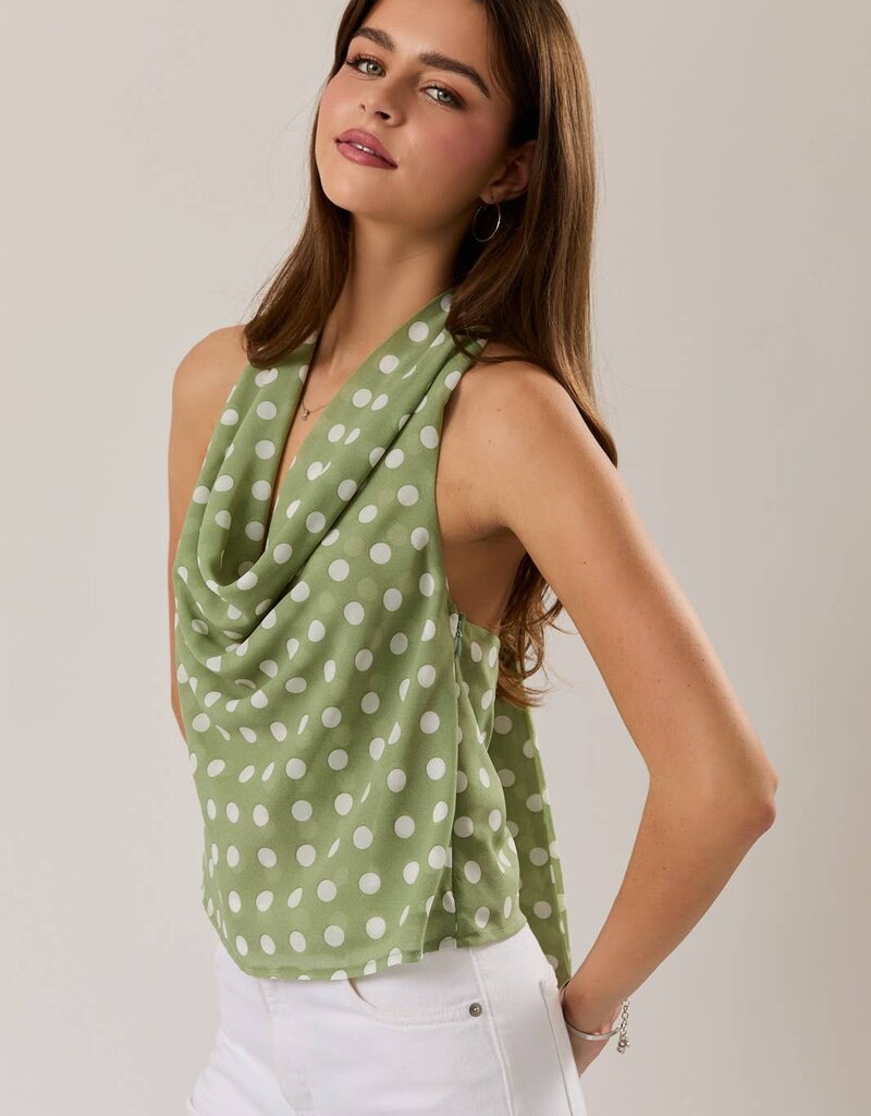 Le Lis Polkadot Cowl Neck Scarf Tank
