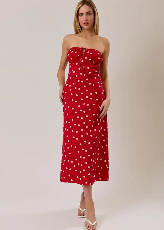 Le Lis Strapless Polkadot Midi Dress