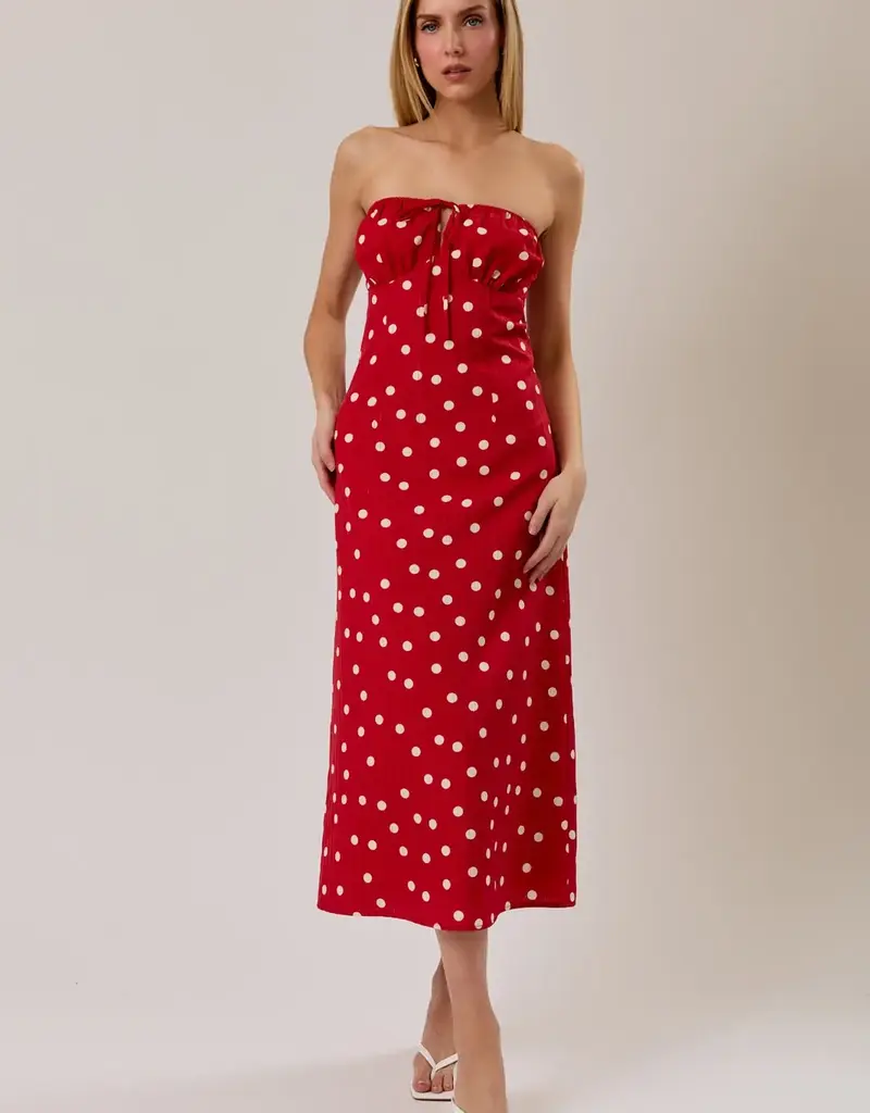 Le Lis Strapless Polkadot Midi Dress