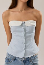 Le Lis Strapless Striped Folded Button Down Top