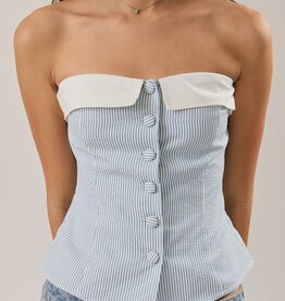 Le Lis Strapless Striped Folded Button Down Top