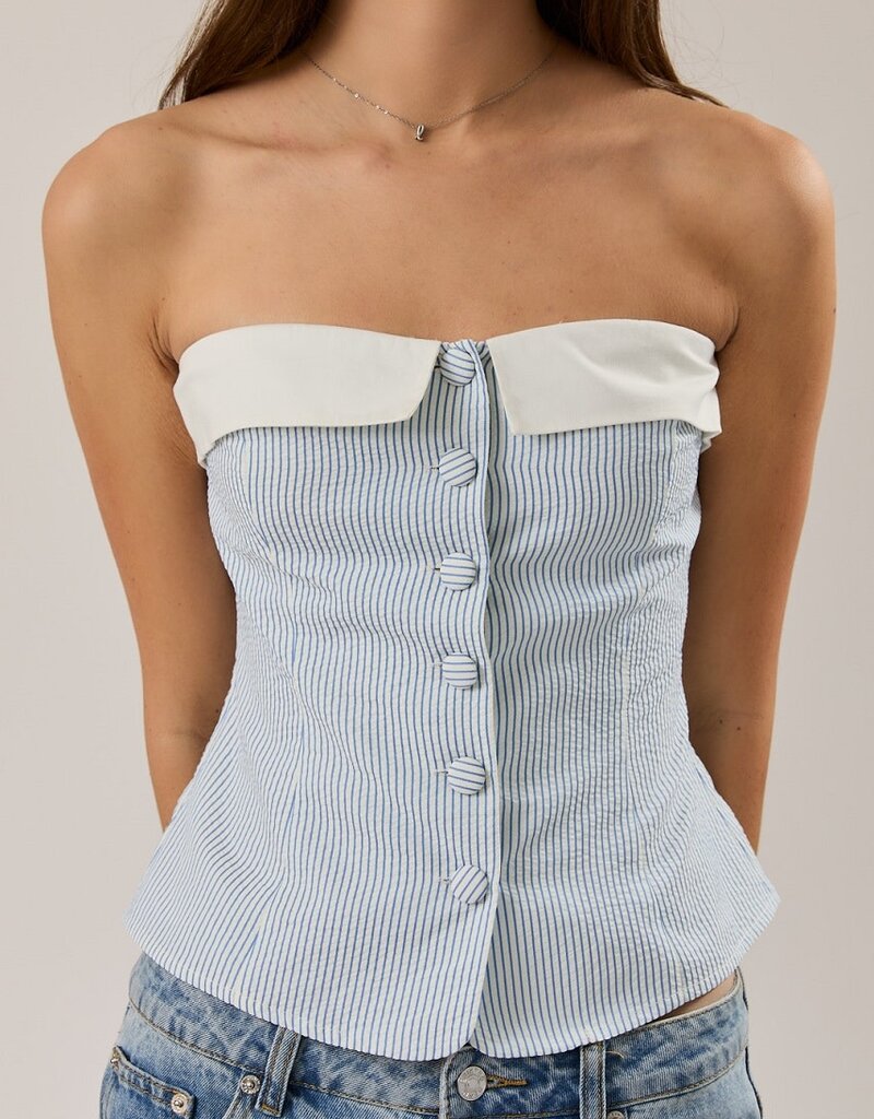 Le Lis Strapless Striped Folded Button Down Top