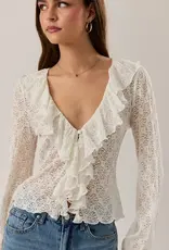 Le Lis Long Puff Sleeve V-neck Open Lace Top