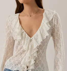 Le Lis Long Puff Sleeve V-neck Open Lace Top