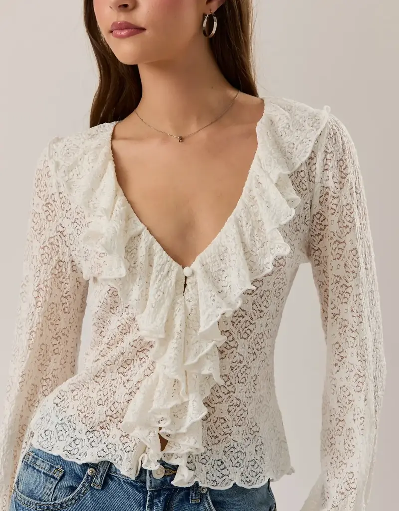 Le Lis Long Puff Sleeve V-neck Open Lace Top