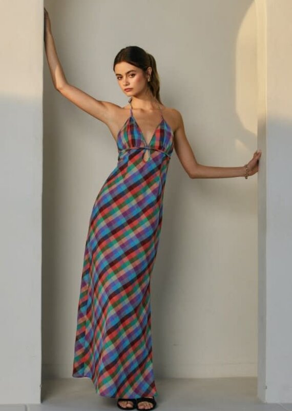 Vibrant Vines Triangle Top Halter Maxi Dress