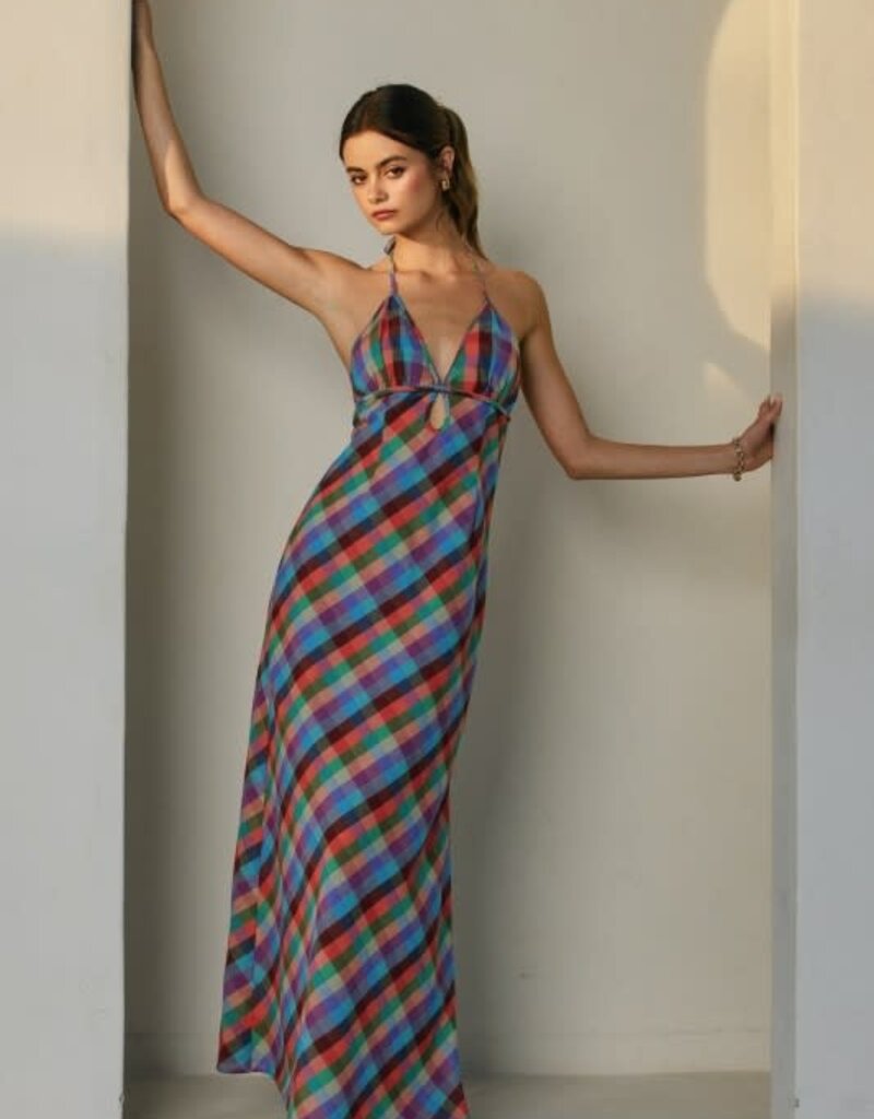 Vibrant Vines Triangle Top Halter Maxi Dress