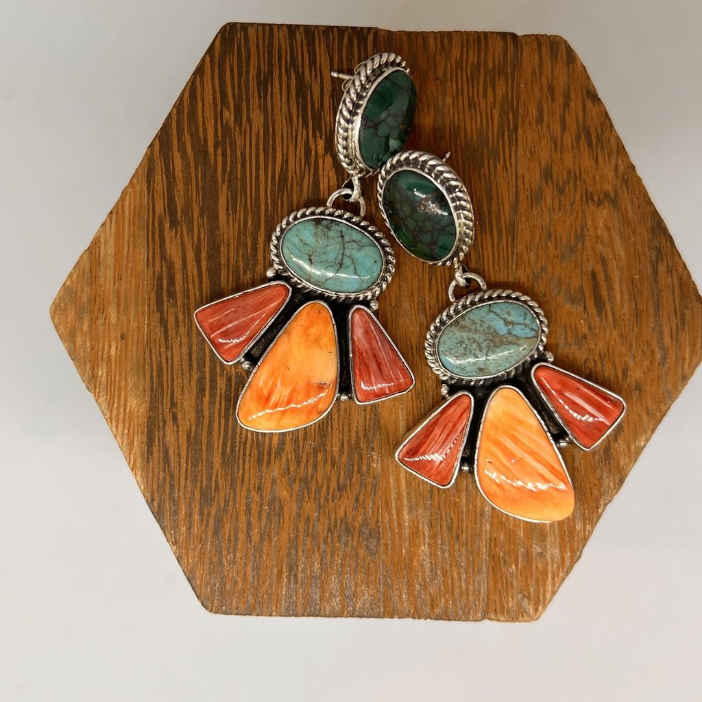 SS Turquoise/Coral Native Am Earring