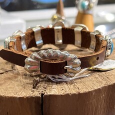Tq/Coral Multi Stone SS Leather Buckle Bracelet