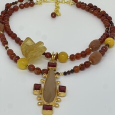 18Kt Plated Amber/Garnet/African Opal