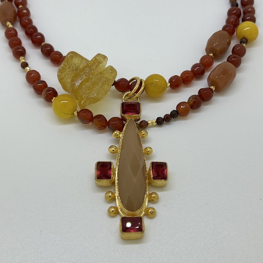 18Kt Plated Amber/Garnet/African Opal