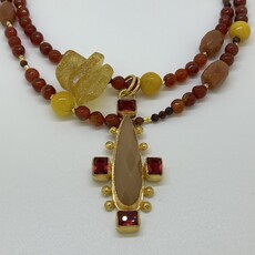 18Kt Plated Amber/Garnet/African Opal