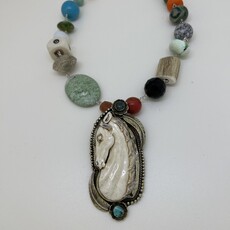 Multi Stone Short Horse Pendant Necklace