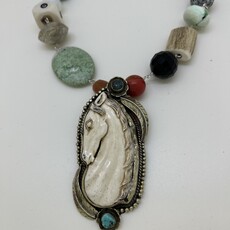 Multi Stone Short Horse Pendant Necklace