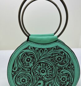 Tooled Handbag with Metal Circle  Handle