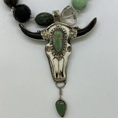 Multi Gem Necklace w/ Skull  Pendant